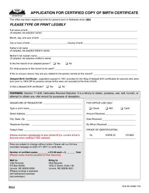 Nebraska Birth Certificate Application