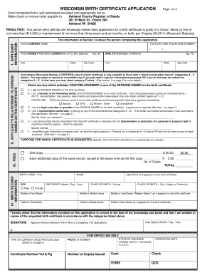 Wisconsin Birth Certificate Application