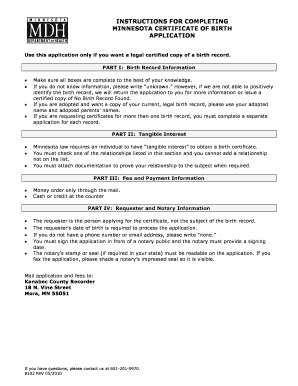 Minnesota Certificate of Birth Application