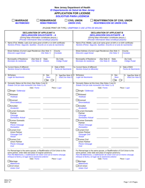 New Jersey Marriage License Application