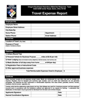 Samples of expense reports - Hazmat Expense Report Form.pdf