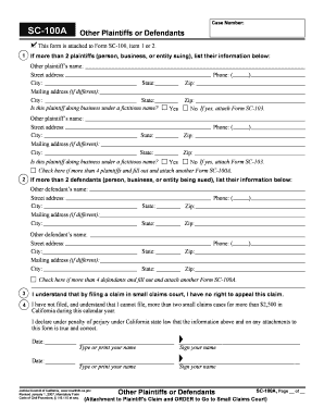 California Small Claims Court Additional Plaintiffs or Defendants Form