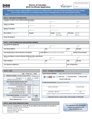 District of Columbia Birth Certificate Application