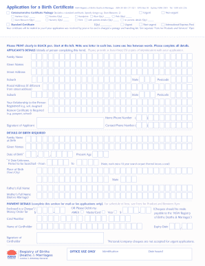 NSW Birth Certificate Application