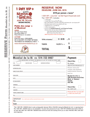 1 Day VIP Access Ticket Reservation Form