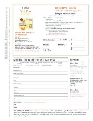 1 Day VIP Access Ticket Reservation Form