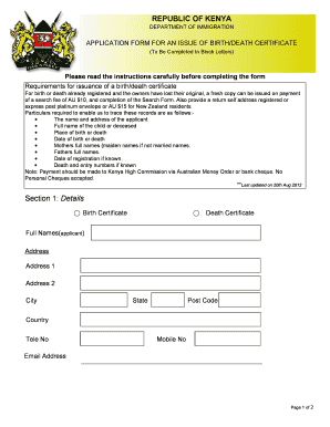 Kenya Birth/Death Certificate Application