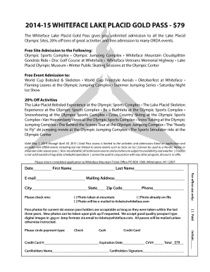 Whiteface Lake Placid Gold Pass Application