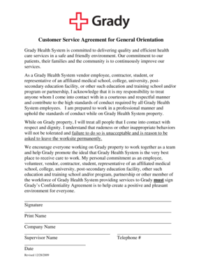 Customer Service Agreement for General Orientation