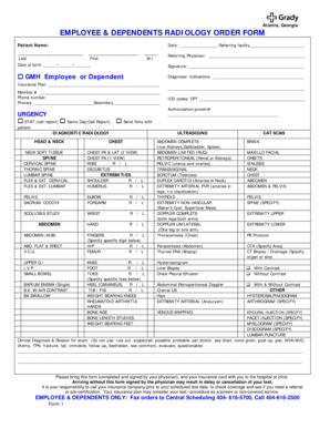 Employee & Dependents Radiology Order Form