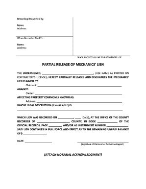 Partial Release of Mechanics’ Lien