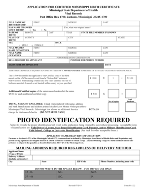 Mississippi Birth Certificate Application