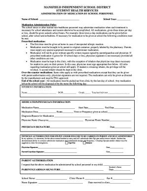 Mansfield ISD Medication Administration Form