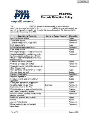 Texas PTA Records Retention Policylocal - mansfieldisd