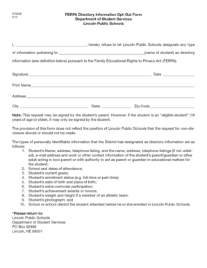 FERPA Directory Information Opt-Out Form