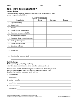 Classifying Clouds Worksheet