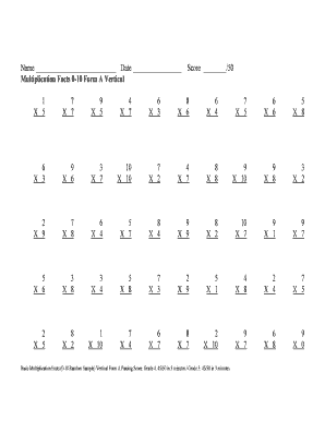 Multiplication Facts 0-10 Form A Vertical