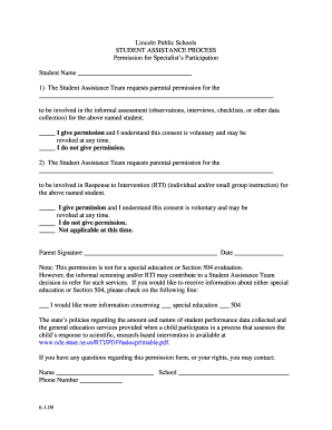 Student Assistance Process Permission Form