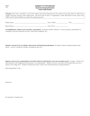 SP0003 Summary of Performance