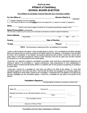 Iowa School Board Election Affidavit of Candidacy
