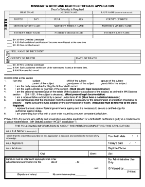 Minnesota Birth and Death Certificate Application