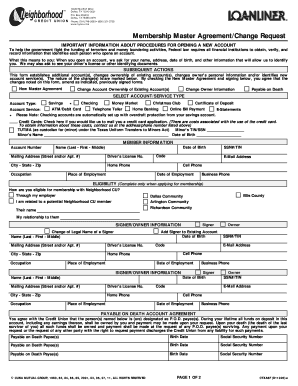 Membership Master Agreement/Change Request