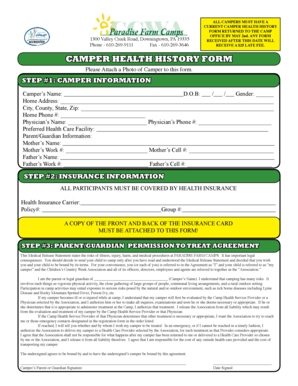 Camper Health History Form