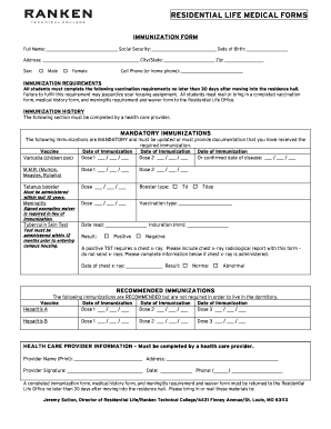 Residential Life Immunization Form