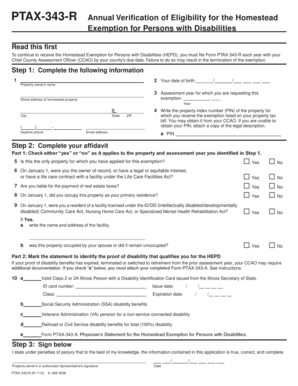 Illinois Homestead Exemption for Persons with Disabilities Form
