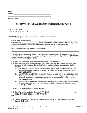 Arizona Affidavit for Collection of Personal Property