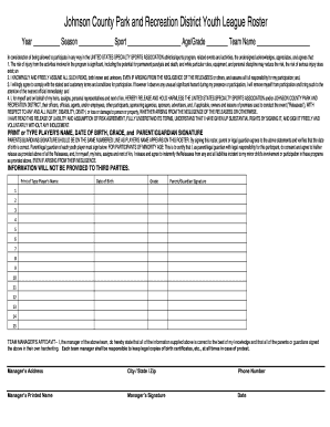 Youth League Roster and Liability Waiver