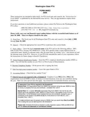 Washington State PTA Form 990EZ Instructions