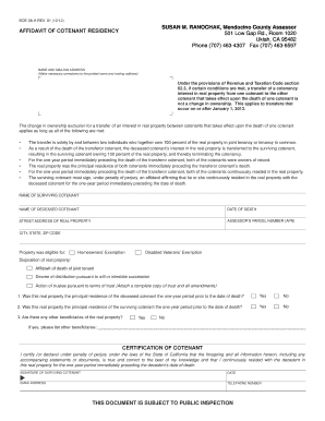 California Affidavit of Cotenant Residency