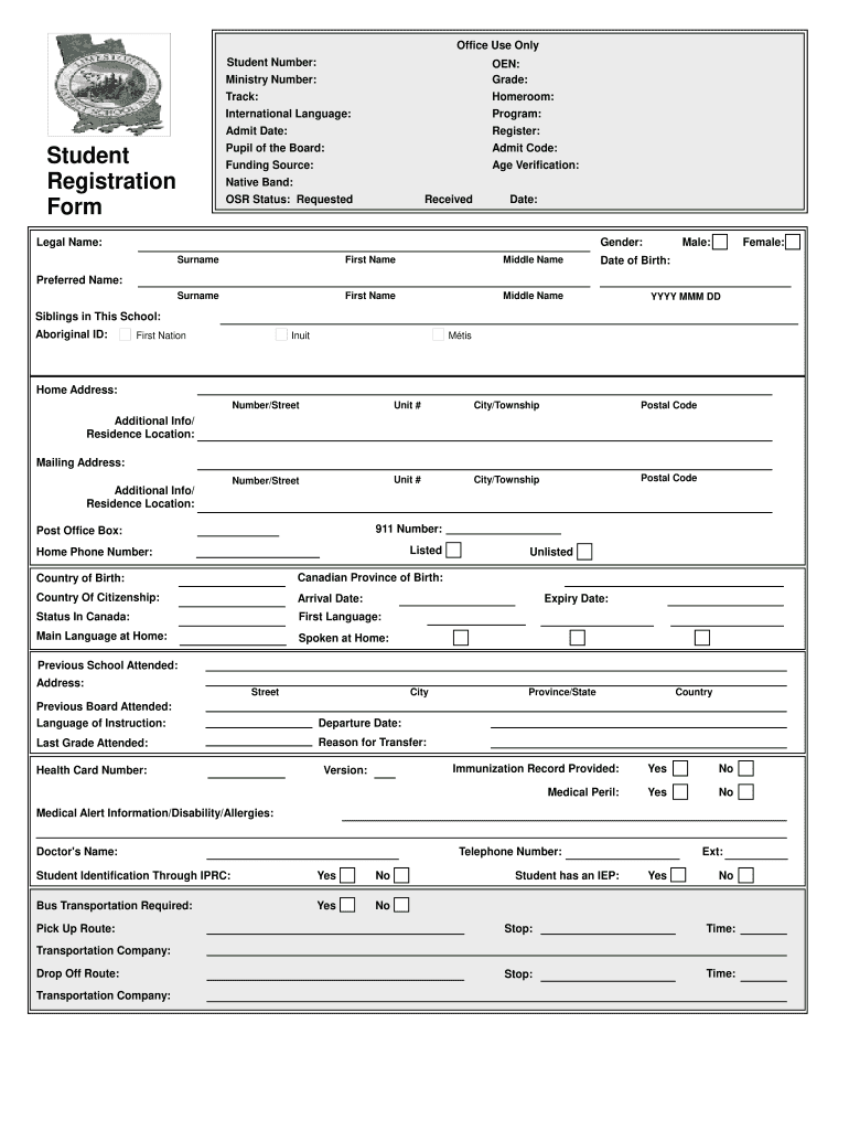 School Registration Form - Fill Online, Printable, Fillable, Blank In School Registration Form Template Word