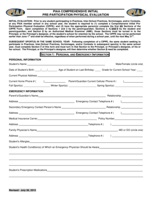 PIAA Comprehensive Initial Pre-Participation Physical Evaluation