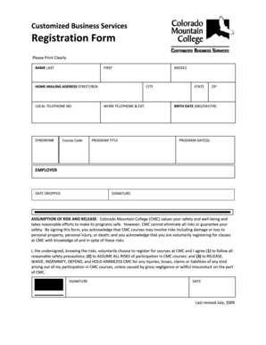 Colorado Mountain College Registration Form