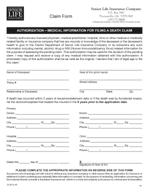 Senior Life Insurance Death Claim Form