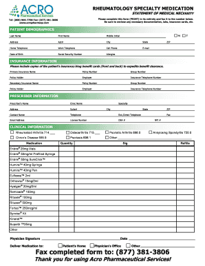 Rheumatology Specialty Medication Statement of Medical Necessity