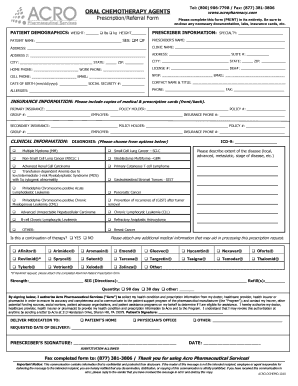 Oral Chemotherapy Agents Prescription Form