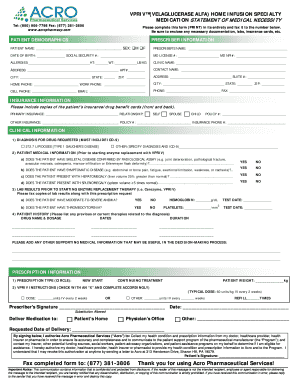 VPRIV Home Infusion Specialty Medication Statement of Medical Necessity