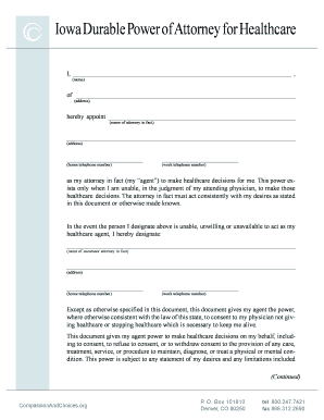 Iowa Durable Power of Attorney for Healthcare