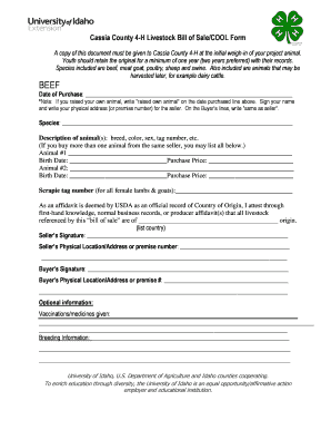 Cassia County 4-H Livestock Bill of Sale/COOL Form - University of ... - extension uidaho