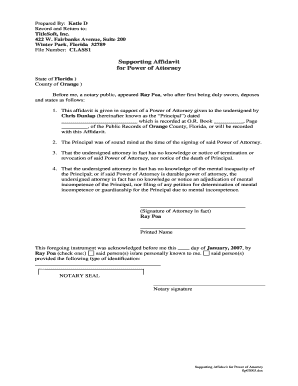 Supporting Affidavit for Power of Attorney