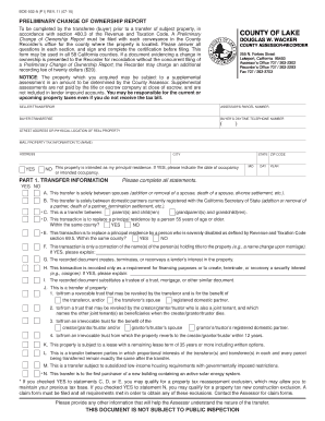 California Preliminary Change of Ownership Report