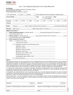 Call / Time Deposit Placement Form (New/Renewal) - hsbc com