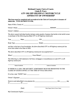 ATV or Off-Highway Motorcycle Affidavit of Ownership