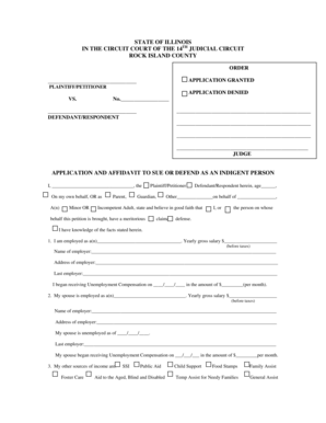 Illinois Application and Affidavit to Sue or Defend as an Indigent Person