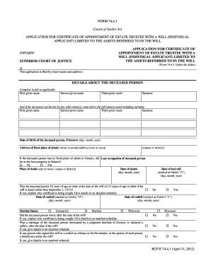 Ontario Estate Trustee Application Form 74.4.1