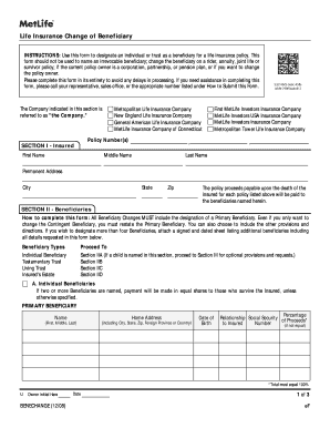 Life Insurance Change of Beneficiary Form