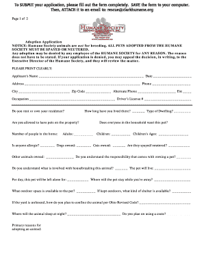 Humane Society Adoption Application